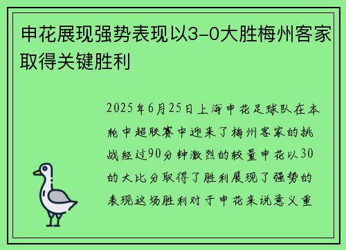 申花展现强势表现以3-0大胜梅州客家取得关键胜利