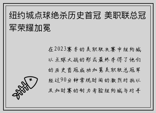 纽约城点球绝杀历史首冠 美职联总冠军荣耀加冕